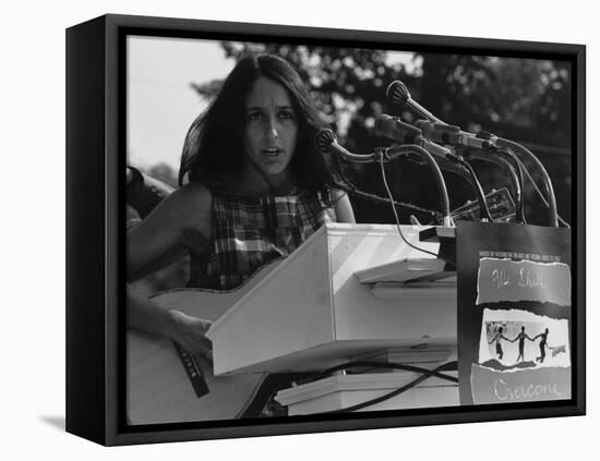 Joan Baez Singing at the 1963 Civil Rights March on Washington-null-Framed Stretched Canvas