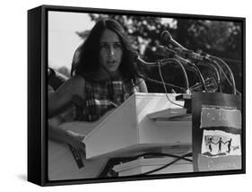 Joan Baez Singing at the 1963 Civil Rights March on Washington-null-Framed Stretched Canvas