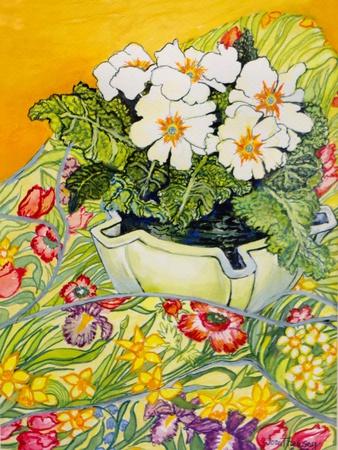 Pale Primrose in a Pot with Spring-Flowered Textile, 2000