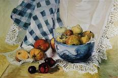 Still Life with a Blue Bowl, Apples, Pears, Textiles and Lace-Joan Thewsey-Giclee Print