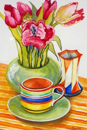 Striped Cup with Saucer, Vase and Tulips