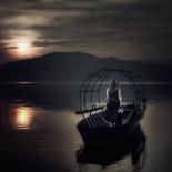 A Woman in a Red Dress on an Old Fishing Boat-Joana Kruse-Photographic Print