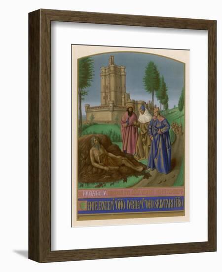 Job on His Dunghill is Afflicted with Leprosy to the Dismay of His Friends-Jean Fouquet-Framed Art Print