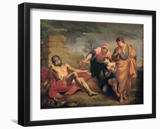 Job with His Wife and Friends-Andrea Sacchi-Framed Giclee Print