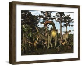 Jobaria Dinosaur Is Menaced by Afrovenators in Jurassic North Africa-Stocktrek Images-Framed Art Print