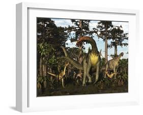 Jobaria Dinosaur Is Menaced by Afrovenators in Jurassic North Africa-Stocktrek Images-Framed Art Print