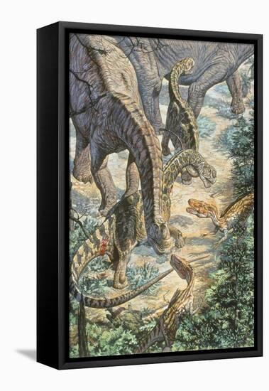 Jobaria Sauropods and Afroventor Raptors of the Mid-Cretaceous Period-null-Framed Stretched Canvas