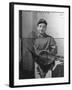 Jockey Johnny Longden Smiling and Holding Saddle-Martha Holmes-Framed Premium Photographic Print