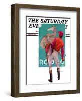 "Jockey Looks at Poster," Saturday Evening Post Cover, May 8, 1937-John E. Sheridan-Framed Giclee Print