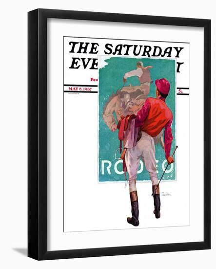 "Jockey Looks at Poster," Saturday Evening Post Cover, May 8, 1937-John E. Sheridan-Framed Giclee Print