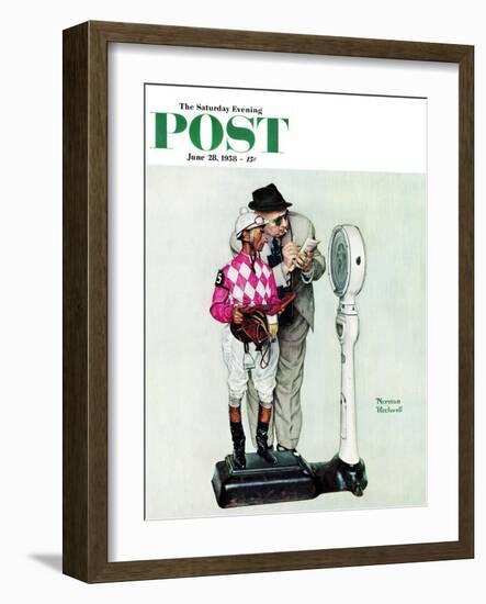 "Jockey Weighing In" Saturday Evening Post Cover, June 28,1958-Norman Rockwell-Framed Giclee Print