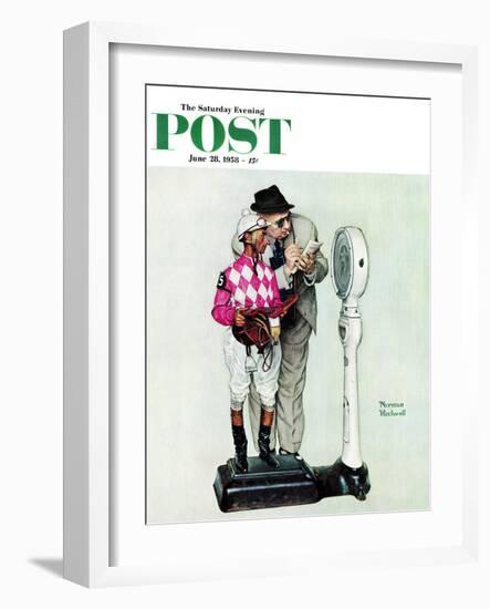 "Jockey Weighing In" Saturday Evening Post Cover, June 28,1958-Norman Rockwell-Framed Giclee Print