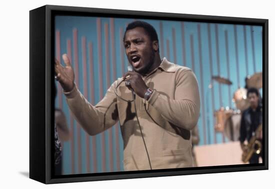Joe Frazier Rehearsing with His Band Joe Frazier and the Knockouts for Don Rickles Show, 1971-John Shearer-Framed Stretched Canvas