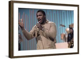 Joe Frazier Rehearsing with His Band Joe Frazier and the Knockouts for Don Rickles Show, 1971-John Shearer-Framed Photographic Print