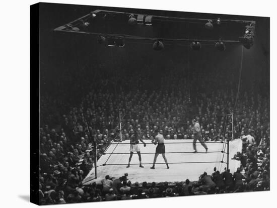 Joe Louis and Joe Walcott Boxing in Front of a Wide Eyed Crowd-Andreas Feininger-Stretched Canvas