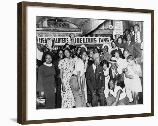 Joe Louis Fans Celebrate Louis' Victory over Tom Farr, Harlem, August 30, 1937-null-Framed Photo