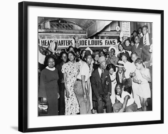 Joe Louis Fans Celebrate Louis' Victory over Tom Farr, Harlem, August 30, 1937-null-Framed Photo