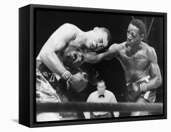 Joe Louis (Left), and Ezzard Charles, in a Heavyweight Title Bout, Sept. 27, 1950-null-Framed Stretched Canvas