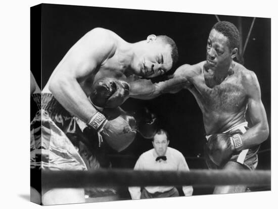 Joe Louis (Left), and Ezzard Charles, in a Heavyweight Title Bout, Sept. 27, 1950-null-Stretched Canvas