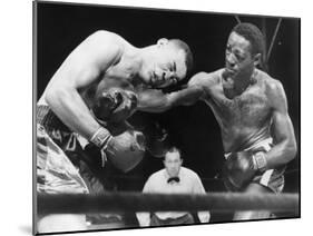Joe Louis (Left), and Ezzard Charles, in a Heavyweight Title Bout, Sept. 27, 1950-null-Mounted Photo
