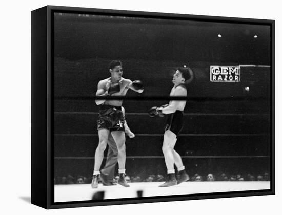 Joe Louis, Negro Boxer Fighting Perry-Peter Stackpole-Framed Stretched Canvas