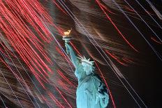 Fireworks Surrounding Statue of Liberty-Joe Polimeni-Mounted Premium Photographic Print