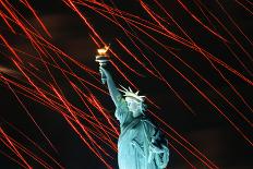 Fireworks Surrounding Statue of Liberty-Joe Polimeni-Stretched Canvas