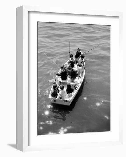 Joe Powers with Eight of His Ten Children Fishing in a Rowboat on Long Island Sound-Yale Joel-Framed Photographic Print