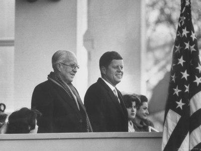 President John F. Kennedy Stands at His Inauguration Ceremonies with His Father Joseph P. Kennedy