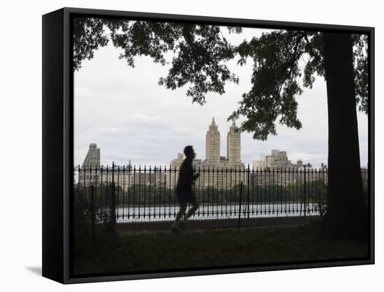 Jogger, Central Park, Manhattan, New York City, New York, USA-Amanda Hall-Framed Stretched Canvas