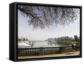 Jogger Running on the Waterfront in Coal Harbour, Vancouver, British Columbia, Canada-Christian Kober-Framed Stretched Canvas