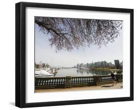 Jogger Running on the Waterfront in Coal Harbour, Vancouver, British Columbia, Canada-Christian Kober-Framed Photographic Print