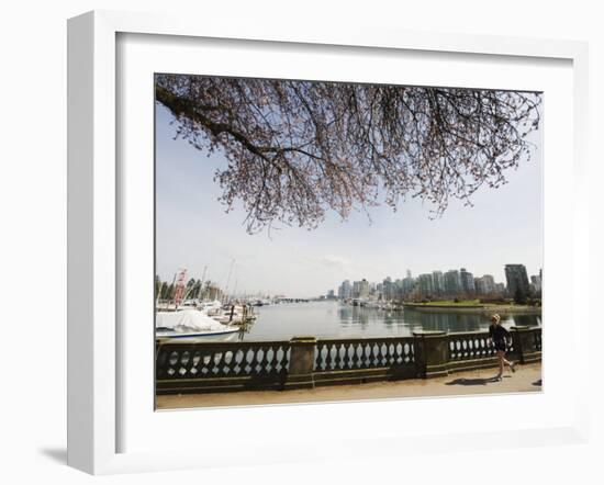 Jogger Running on the Waterfront in Coal Harbour, Vancouver, British Columbia, Canada-Christian Kober-Framed Photographic Print