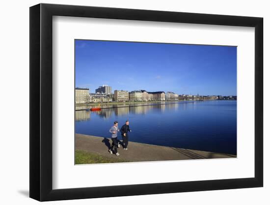 Joggers Along Sortedams So (Sortedams Lake), Copenhagen, Denmark, Scandinavia, Europe-Simon Montgomery-Framed Photographic Print