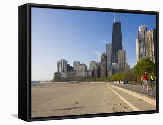 Joggers and Cyclists on Lake Michigan Shore, Oak Street Beach, Chicago, Illinois, USA-Amanda Hall-Framed Stretched Canvas