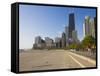 Joggers and Cyclists on Lake Michigan Shore, Oak Street Beach, Chicago, Illinois, USA-Amanda Hall-Framed Stretched Canvas