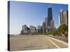 Joggers and Cyclists on Lake Michigan Shore, Oak Street Beach, Chicago, Illinois, USA-Amanda Hall-Stretched Canvas