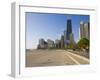 Joggers and Cyclists on Lake Michigan Shore, Oak Street Beach, Chicago, Illinois, USA-Amanda Hall-Framed Photographic Print