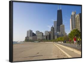 Joggers and Cyclists on Lake Michigan Shore, Oak Street Beach, Chicago, Illinois, USA-Amanda Hall-Framed Photographic Print