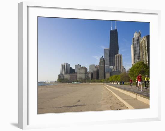 Joggers and Cyclists on Lake Michigan Shore, Oak Street Beach, Chicago, Illinois, USA-Amanda Hall-Framed Photographic Print