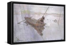Johan Catching a Fine Pike-Carl Larsson-Framed Stretched Canvas