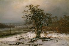Oak Tree by the Elbe in Winter-Johan Christian Clausen Dahl-Framed Stretched Canvas