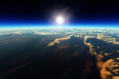 Planet Earth Sunrise over Cloudy Ocean from Outer Space (3D Artwork)-Johan Swanepoel-Art Print