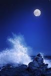 Rising Moon over Rocky Coastline at Night (Elements of this Image Furnished by Nasa: Moonmap Http:/-Johan Swanepoel-Art Print