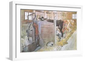 Johana Milking the Cows-Carl Larsson-Framed Giclee Print