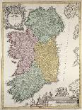 Map of Ireland, Provinces of Ulster, Munster, Connaught and Leinster, by Johann B. Homann, c.1730-Johann Baptista Homann-Framed Giclee Print