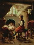 Young Girl Standing in a Doorway Knitting, 1863-Johann Georg Meyer von Bremen-Giclee Print