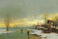 People Walking on a Frozen River-Johann Jungblut II-Stretched Canvas