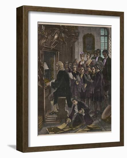 Johann Sebastian Bach Playing the Organ at the St. Thomas School-Stefano Bianchetti-Framed Premium Giclee Print