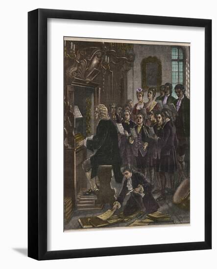 Johann Sebastian Bach Playing the Organ at the St. Thomas School-Stefano Bianchetti-Framed Premium Giclee Print